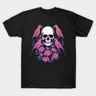 Skull and Flowers and Birds T-Shirt